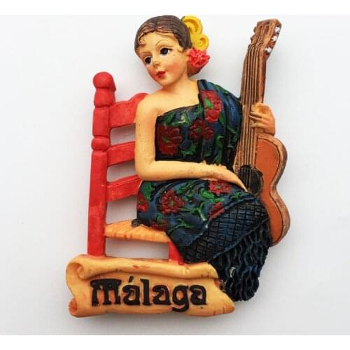 Fridge magnet Spain Malaga Andalusia Guitar girl souvenir decoration magnetic sticker paste colorful delicate beauty girl like