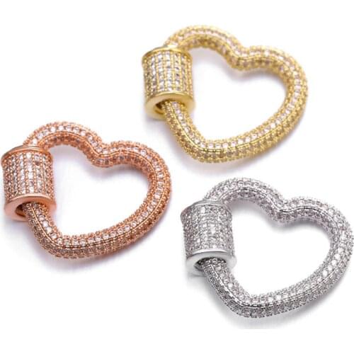 Copper Iced Out Blin Heart Carabiner Charms Clasp Hook For Jewelry Metal Zircon Rhinestone Spiral Clasp Accessories 5pcs