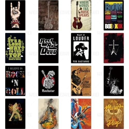 Rock Iron Plate Home Decoration Metal Sign Music Club Wall Art Retro Tin Plaque Poster Rock Not Dead Text Metal Picture Rockstar