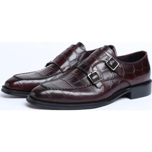 Crocodile Grain Double Monk Strap Social Shoes Men Business Dress Shoes Genuine Leather Prom Shoes Man Wedding Shoes
