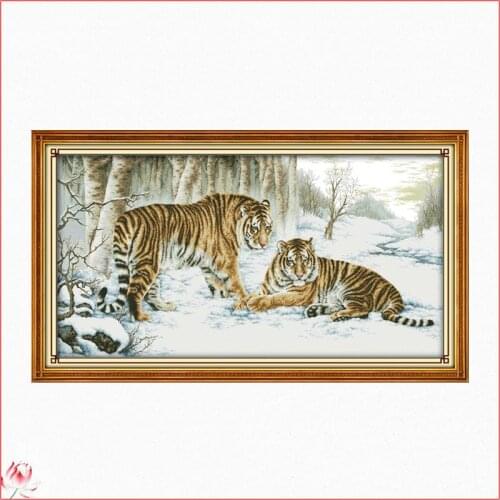 Two Tigers Cross Stitch Kit 14ct 11ct Count Printed Stitches Embroidery DIY Handmade Needlework Easy To Use Home Decoration