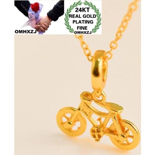 OMHXZJ Jewelry Wholesale CA387 European Fashion Hot Fine Woman Man Party Birthday Wedding Gift Bicycle 24KT Gold Pendant Charm