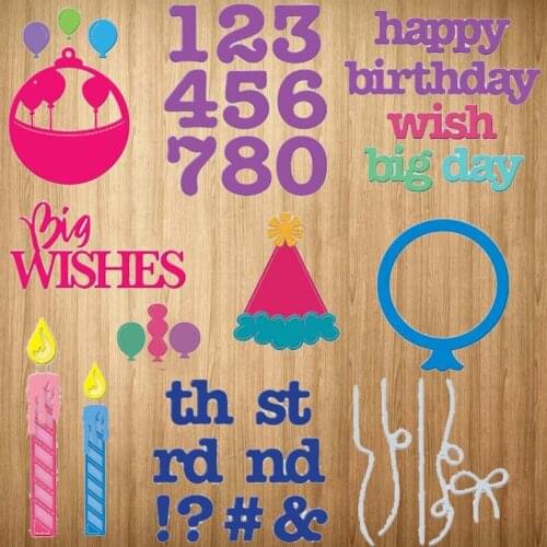 Birthday Letters Candles Balloons Hat Metal Cutting Dies Craft Handmade Knife Mould Blade Punch Stencils Dies Cut Scrapbooking
