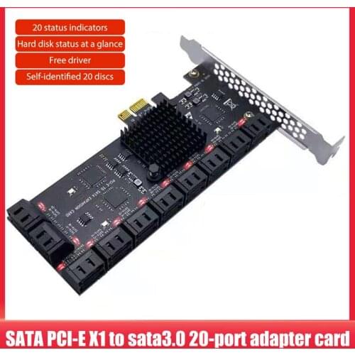 SATA PCI-E X1 to SATA 3.0 Controller Expansion Card 20 Ports PCIE Riser Adapter Card Converter for Chia Mining