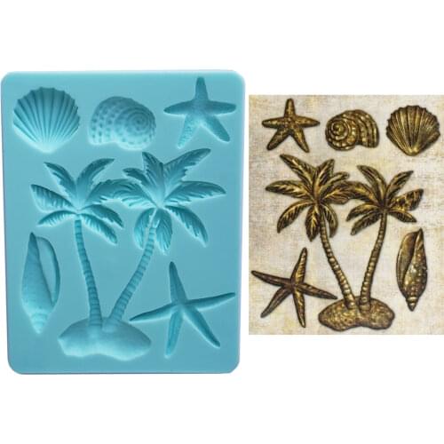 Beach Shell Coconut Tree Silicone Mold Fondant Mould Cake Decorating Tools Chocolate Gumpaste Molds, Sugarcraft, Kitchen Gadget