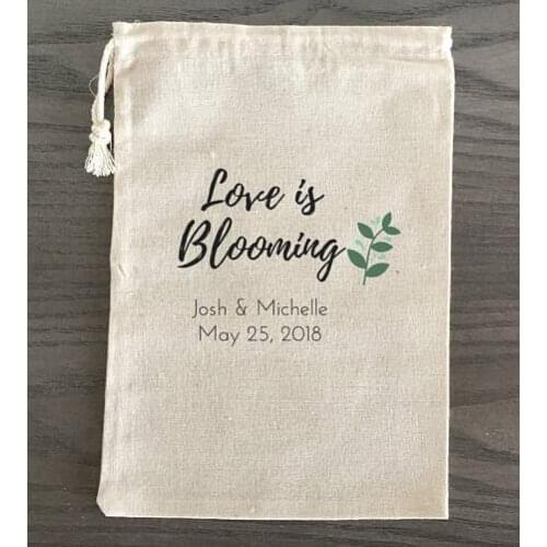 Custom love is blooming wedding Bachelorette bridal shower Party first aid Hangover Kit jewelry favor muslin gifts Bags
