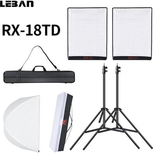 Falcon Eyes 2pcs RX-18TD 100W Portable LED Video Light 504pcs Flexible Rollable Cloth Lamp with Diffuser + Outdoor Carry Bag Kit