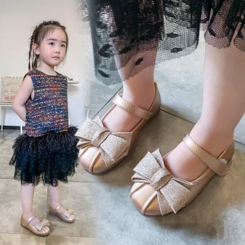 Girls' Single Shoes 2021 Spring Rhinestone Soft Bottom Bow Princess Shoes Non-slip Kid Toddler Baby Shoes Liitle Girls Sandals