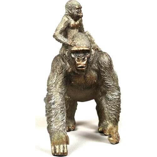 HANDMADE SILVERBACK GORILLA STATUE RESIN FATHER AND SON APE SCULPTURE WILD ANIMAL LOVE CRAFT DECORATION ORNAMENT EUROPE