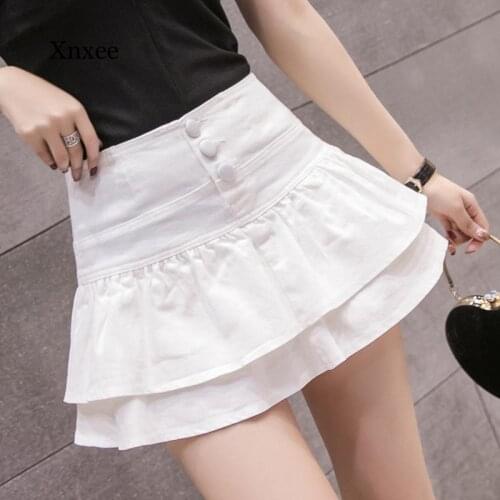 Ruffle High Waist Denim Skirt Shorts Woman Summer Vintage Ladies Short Jeans Skirt Casual All Match Button Tutu Saia Female