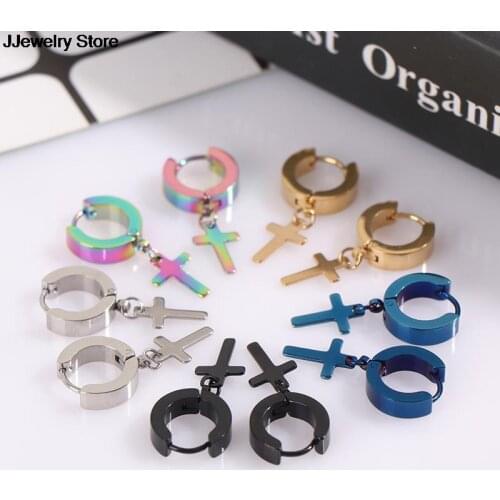 5Colors Titanium Steel Black Gold Silver Color Cross Stud Earrings for Men Women Jewelry Multicolor