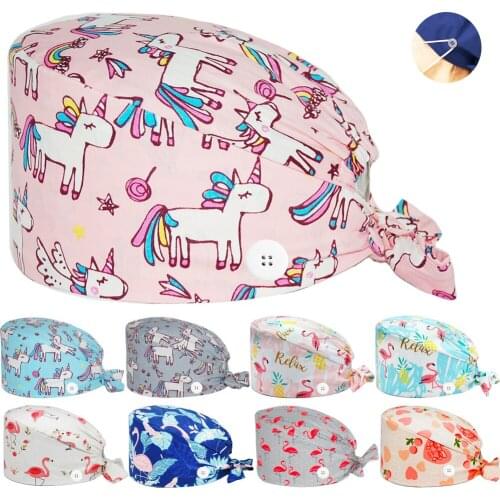 Unisex Surgicals Hats Pet Shop Beauty Pharmacy Lab Dentist Nursing Hat Pure Cotton Adjustable Bandage Elastic Working Scrub Caps