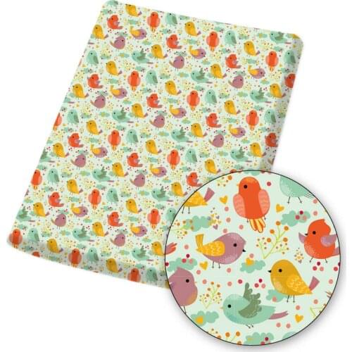 Polyester Cotton Fabric Cartoon Cute Bird Printed Fabric DIY Sewing Home Textile Garment Bag Material 45*145cm/pc 80g IBOWS