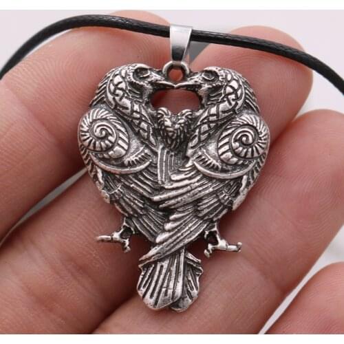 Triple Moon Goddess Wiccan Jewelry Owl&odin Raven Pendant Necklace for Men Animal Birds Pagan Flying crow Jewelry With Gift Bag