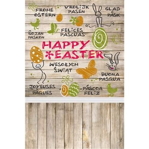 Happy Easter Vinyl Backdrop for Photography Colorful Eggs Cute Rabbits for Kids Photo Background Wood Floor
