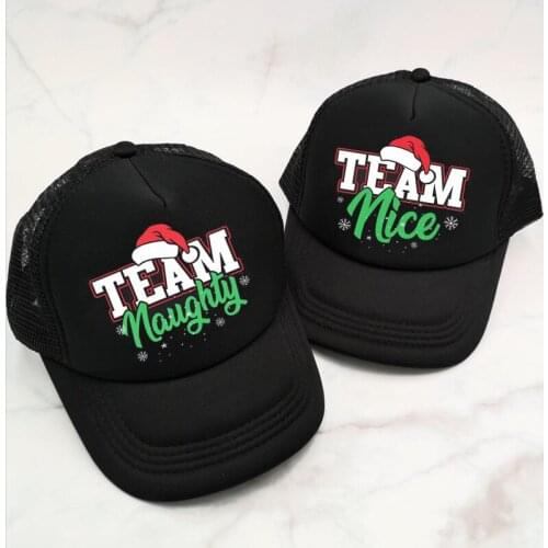 Funny Team Naughty Team nice Santa hat Christmas Eve Party couples Best Friends Family Merry Xmas Winter Holiday decoration gift