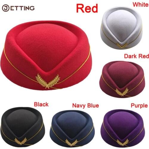 Women Ladies Stewardess Hat Wool Fedoras Hats Elegant Airline Costume Etiquette Cap For Women Professionals 6 Colors