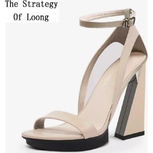 Summer New Concise Super High Strange Heels Cut Out Peep Toe Buckle Genuine Leather Women Fashion Gladiator Sandals 20210608