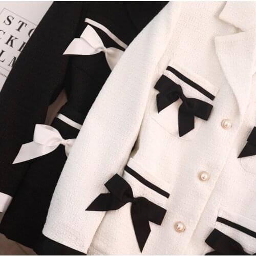 Womens Spring Coat Short 2021 New Style Haute Couture Top Suit Bowknot Korean Version Ouni Celebrity Cute Kawaii Clothes INS