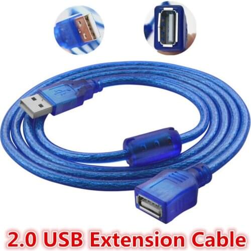 1.5m 3m USB Extension Cable Copper Male to Female USB Extend Adapter Dual Shielding Transparent Blue Anti-interference
