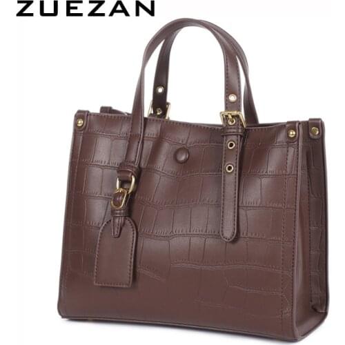3 Compartments, Women Genuine Leather Handbag, Soft 100% Natural Cowhide, Everyday Use, Briefcase , Pattern, T061