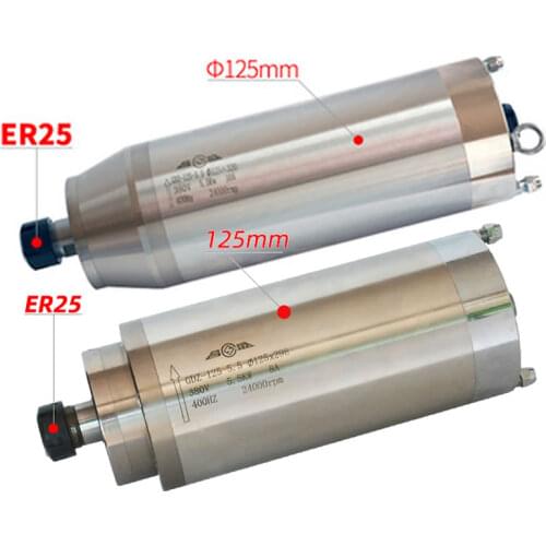 5.5KW CNC Spindle Motor 220V 380V Water Cooled Milling Machine Z Axis Shaft 5500W 125mm Diameter Spindle ER25 Collet Chuck