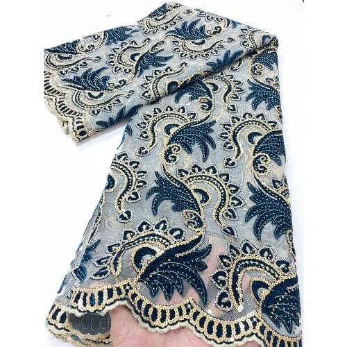 African Lace Fabric 2021High Quality Lace With Sequins French Velvet Lace Fabric For Dress Latest Net Lace 5 Yards 4088B-1