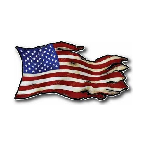 USA American Flag Tattered Waving Old Glory Heat Transfer Iron on Military Army Stickers for Cars, Motos, Laptops, Industry