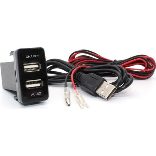 Dual Port USB Car Charger with Audio Socket for Toyota Series,USB Charging for iPhone, iPad, Samsung and More (2.1/1.2A + Audio)