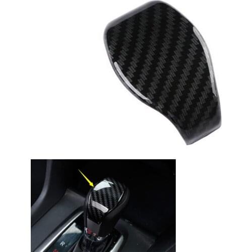 Car Interior A/T Gear Shift Knob Head Cover Trim Styling Sticker For Honda Civic 2016 2017 ABS Carbon Fiber Style