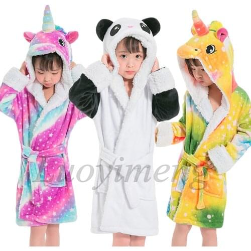 Girls Coral Fleece Unicorn Hooded Bathrobes Kids Robe Boys Pajamas Sleepwear Winter Warm Baby Clothes Hot Sale Children Pyjamas