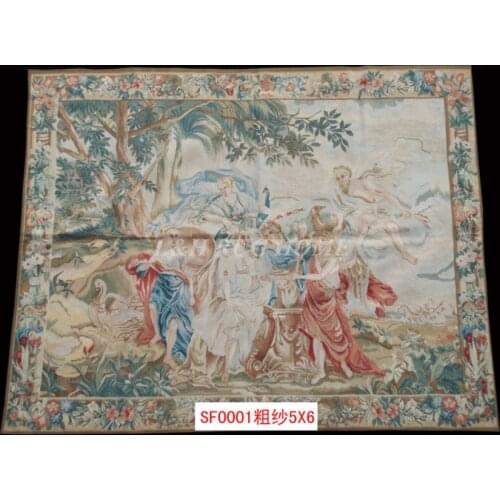 Free Shipping 100% 5'x6' French Aubusson Tapestry Handwoven Pictures, Portrait, aubusson carpet