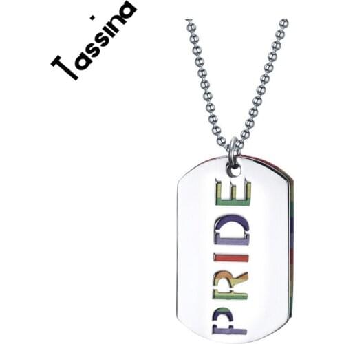 Tassina Women Rainbow Letter Pendant Gay Jewelry Stainless Steel Necklace For Gay And Lesbian Pride Unisex Jewelry TNPPN-023