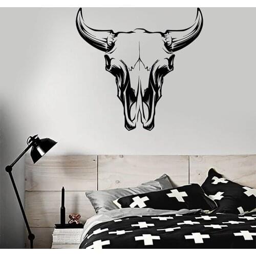 Bull Skull Wall Decal Mexican Animal Head Meat Steak Restaurant Bar Logo Man Cave Interior Decor Vinyl Stickers Wallpaper Q949