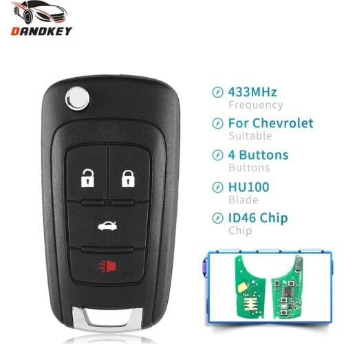 Dandkey Folding Flip Smart Remote Key 433MHz ID46 Chip Uncut Blade 4 Buttons For Chevrolet Aveo Cruze Orlando Keyless-go