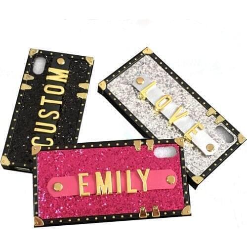 For Samsung Galaxy M10 A30 A50 A70 A10S A20S A51 A71 A91 A81 A01 A31 A21S A10E Custom Name Letter Square Sparkle Phone Case