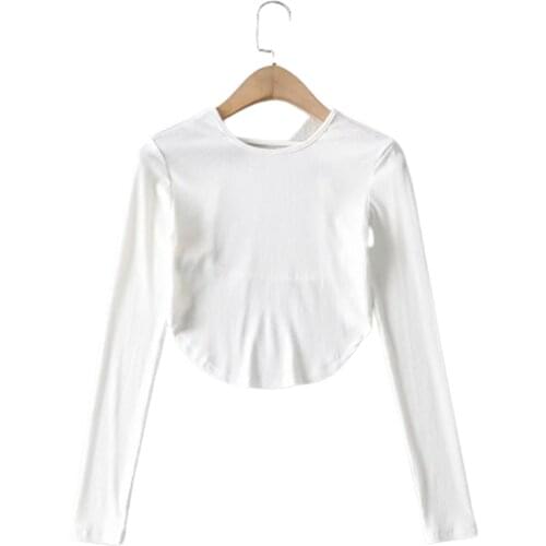 European And American Style Sexy Halter Long-Sleeved T-shirt Female 2021 New Personality Round Hem Shirt Streetwear Top