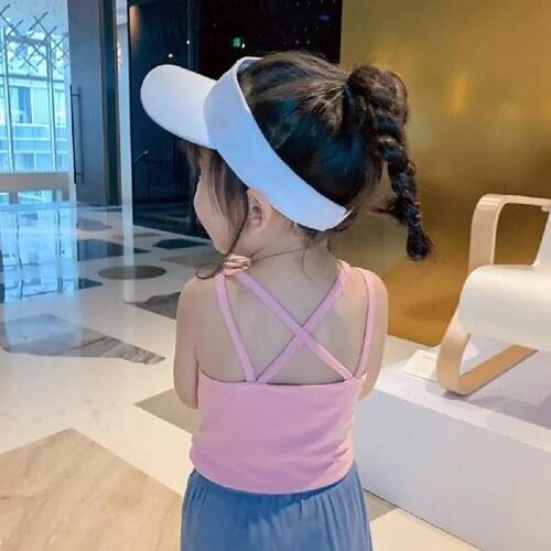 Baby Girls T-shirt One-shoulder Kids Sling Solid Sling Thin Tops Princess Summer Fashion Cotton Knitted Clothes Crop Tees