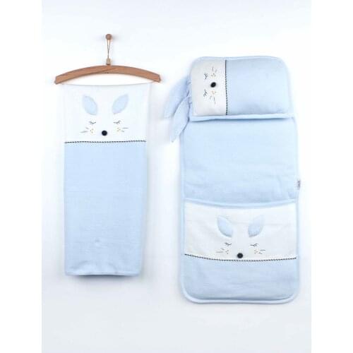 Blue Baby Boy Blanket Pillow and Swaddle Bottom Opening Set