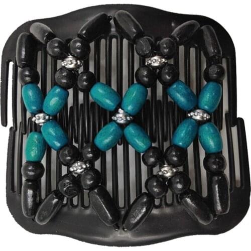 Patchwork Bead Stretchy Womens Hair Combs Double Magic Wooden Female Comb Western Style Casual Foldable Ladies Clip Scrunchie