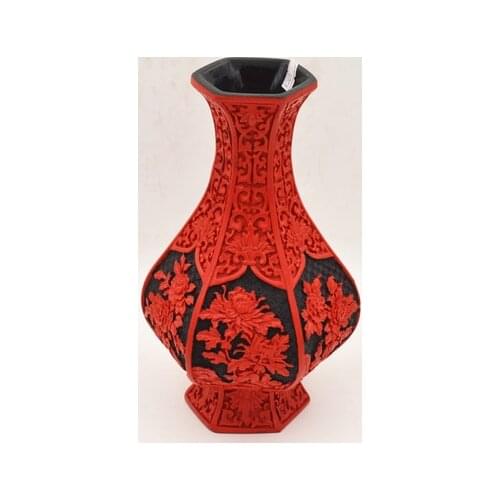 10 inch / Exquisite Chinese Classical Traditional Technology Red Lacquerware Flowers Auspicious Vase No.7
