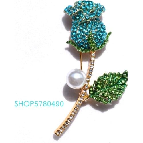 Classic Jewelry Painted Pin Flower Brooch Women Gold Color Rhinestone Brooch Rose Breast Pin Daily Dress Garments Lady Gifts