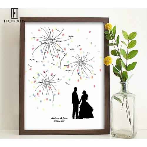 Beatific Bride and Groom Under the Beautiful Fireworks Personalized Fingerprint Guestbook for Engagement Wedding Party Decor