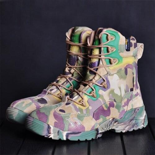 Male Outdoor Camouflage Tactical Combat Army Boots Mountain Hiking Shoes Men Sport Rock Climbing Shoes Military Boots