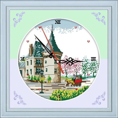 Joy Sunday Castle and Carriage Counted Cross Stitch 14CT Cross Stitch Set Wholesale Clock Cross-stitch Kit Embroidery Needlework