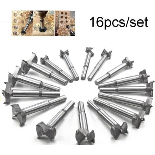 16pcs Drill Bits Set Woodworking Boring Flat Wood Cutting Tool Center Woodworking Hole Saw Set Tungsten Carbide Wood Drill Bit