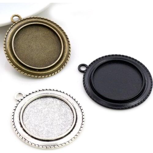 New Fashion 5pcs 25mm Inner Size Antique Silver Plated Bronze Black Vintage Style Cabochon Base Setting Charms Pendant
