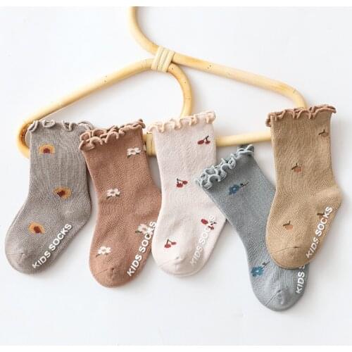 New 0-3Years Spring Baby Girl Cotton Floor Socks Kids Print Socks Newborn Infant Ruffle Anti Slip Baby Knitted Socks for Autumn