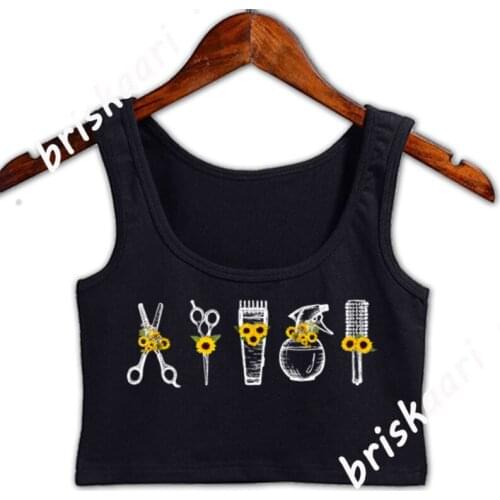 Scissors Hairbrush Hair Spray Sunflower Hairdresse Crop Top Women Graphic Top Customized Unique Homme For Girls S-XXL Vest
