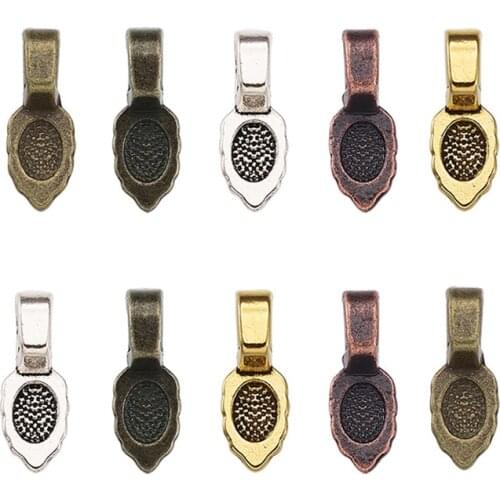 About 300pcs/200g Mixed Color Tibetan Style Glue-on Flat Pad Bails for Jewelry Making DIY Bracelet Necklace 16x6x5mm Hole: 3mm